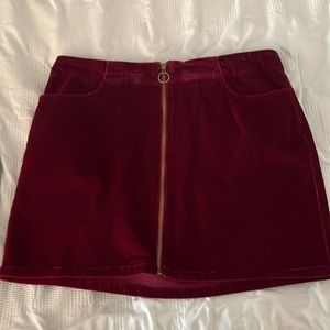wine pencil skirt w/ gold zipper down the front